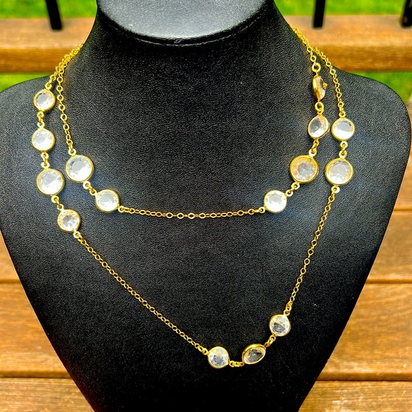 J. Crew Necklace Gold and Crystal Elegant Jeweled 36” - Picture 1 of 7